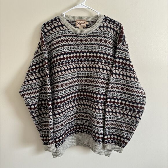 VTG Woolrich Geometric Pattern Sweater Crew Neck Red/Cream - Mens Size Large - Picture 1 of 8